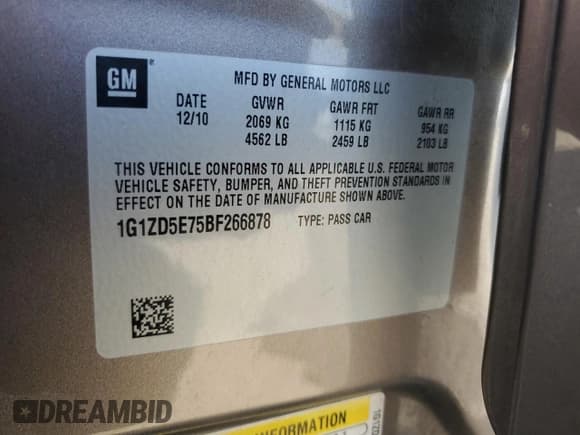 ✅ 2011 Chevrolet Malibu 2LT • VIN: 1G1ZD5E75BF266878 • Lot: 73161164. Listed on Copart with 125,480 mi. Free auction sales archive from the USA and detailed vehicle history report at DreamBid. Image 14.