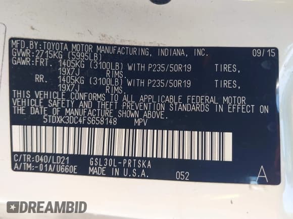 ✅ 2015 Toyota Sienna SE • VIN: 5TDXK3DC4FS658148 • Lot: 41601341. Listed on IAAI with 110,329 mi. Free auction sales archive from the USA and detailed vehicle history report at DreamBid. Image 9.