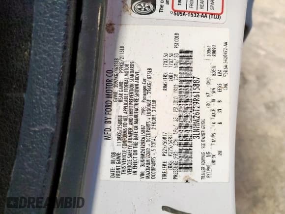 ✅ 2009 Lincoln MKZ • VIN: 3LNHM26T29R615887 • Lot: 82479045. Wystawiony na Copart z przebiegiem Nie podano. Bezpłatny archiwum sprzedaży aukcyjnych z USA i szczegółowy raport historii pojazdu na DreamBid. Zdjęcie 12.