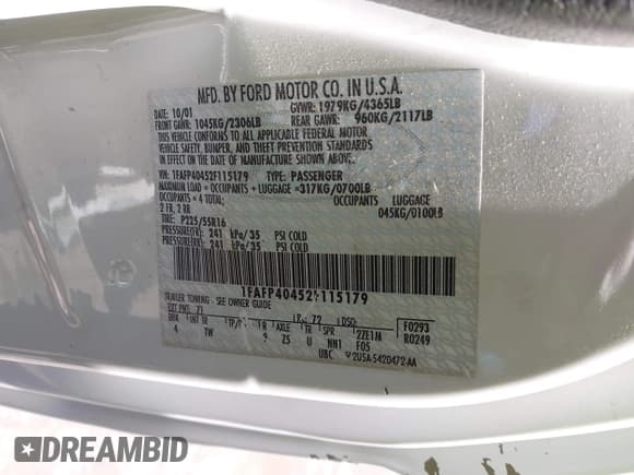 ✅ 2002 Ford Mustang Standard • VIN: 1FAFP40452F115179 • Лот: 42639855. Опубликован ранее на IAAI с пробегом Не указан. Бесплатный доступ к архиву аукционных продаж из США и подробный отчёт об истории автомобиля на DreamBid. Изображение 9.