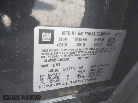 2022 Chevrolet TrailBlazer RS с VIN KL79MUSL2NB018101, выставлен на аукционе IAAI как лот 43330761 с пробегом 73 608 миль миль и . История ставок и продаж доступна на DreamBid. Изображение 9.