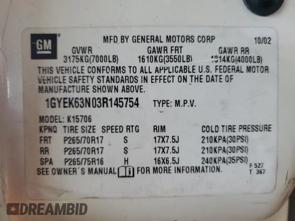 ✅ 2003 Cadillac Escalade • VIN: 1GYEK63N03R145754 • Lot: 82171295. Wystawiony na Copart z przebiegiem 186 302 mil. Bezpłatny archiwum sprzedaży aukcyjnych z USA i szczegółowy raport historii pojazdu na DreamBid. Zdjęcie 12.