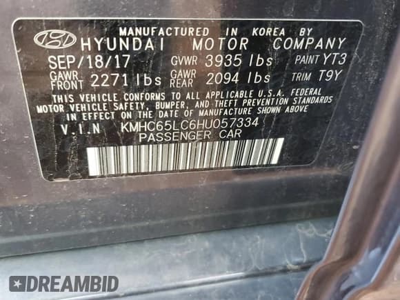 ✅ 2017 Hyundai Ioniq Blue • VIN: KMHC65LC6HU057334 • Lot: 86249865. Listed on Copart with 58,865 mi. Free auction sales archive from the USA and detailed vehicle history report at DreamBid. Image 12.