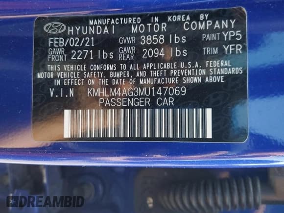 ✅ 2021 Hyundai Elantra SEL • VIN: KMHLM4AG3MU147069 • Lot: 80427785. Listed on Copart with 63,433 mi. Free auction sales archive from the USA and detailed vehicle history report at DreamBid. Image 12.