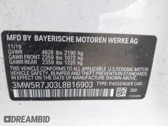 ✅ 2020 BMW 3 Series 330i xDrive • VIN: 3MW5R7J03L8B16903 • Lot: 43585885. Listed on IAAI with Not provided. Free auction sales archive from the USA and detailed vehicle history report at DreamBid. Image 9.