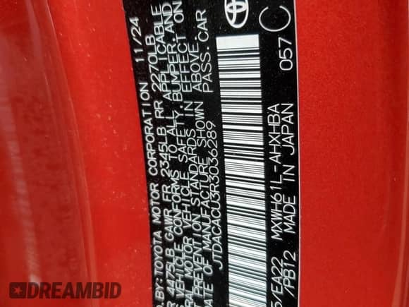 2024 Toyota Prius SE с VIN JTDACACU3R3036289, выставлен на аукционе Copart как лот 67377685 с пробегом 3 667 миль миль и На запчасти • Non repairable. История ставок и продаж доступна на DreamBid. Изображение 12.