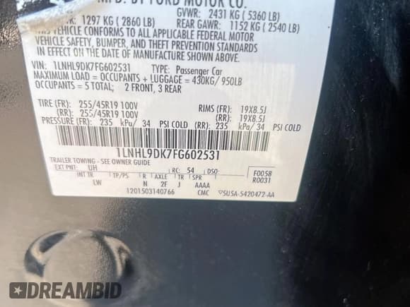 ✅ 2015 Lincoln MKS • VIN: 1LNHL9DK7FG602531 • Lot: 84918005. Wystawiony na Copart z przebiegiem 162 977 mil. Bezpłatny archiwum sprzedaży aukcyjnych z USA i szczegółowy raport historii pojazdu na DreamBid. Zdjęcie 10.