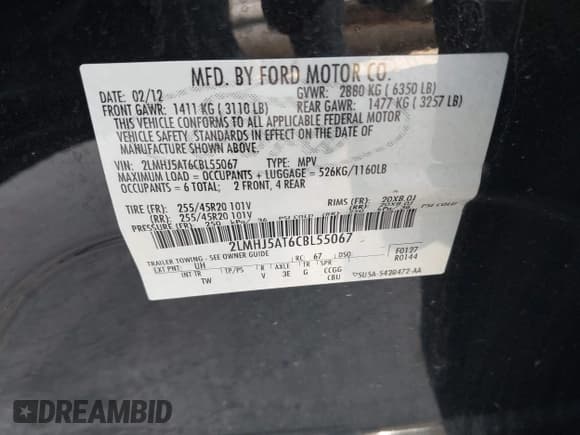 ✅ 2012 Lincoln MKT EcoBoost • VIN: 2LMHJ5AT6CBL55067 • Lot: 43186780. Listed on IAAI with 130,736 mi. Free auction sales archive from the USA and detailed vehicle history report at DreamBid. Image 9.