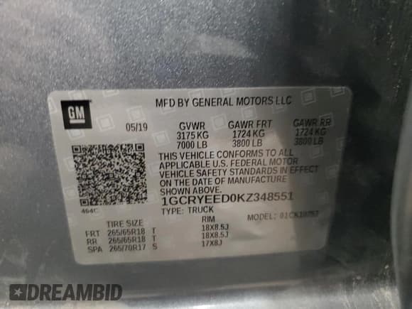 ✅ 2019 Chevrolet Silverado 1500 RST • VIN: 1GCRYEED0KZ348551 • Лот: 71456725. Опубликован ранее на Copart с пробегом 34 255 миль. Бесплатный доступ к архиву аукционных продаж из США и подробный отчёт об истории автомобиля на DreamBid. Изображение 13.