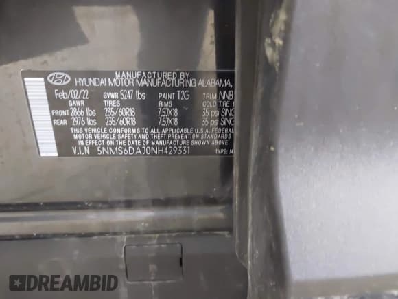 ✅ 2022 Hyundai Santa Fe SEL • VIN: 5NMS6DAJ0NH429331 • Лот: 42077441. Опубликован ранее на IAAI с пробегом 35 146 миль. Бесплатный доступ к архиву аукционных продаж из США и подробный отчёт об истории автомобиля на DreamBid. Изображение 9.