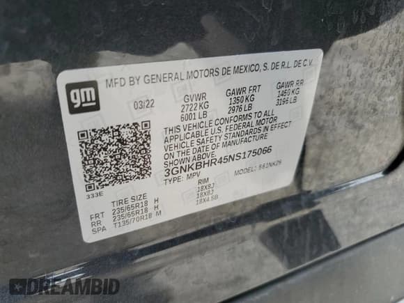 ✅ 2022 Chevrolet Blazer LT • VIN: 3GNKBHR45NS175066 • Lot: 69575615. Listed on Copart with 23,710 mi. Free auction sales archive from the USA and detailed vehicle history report at DreamBid. Image 13.