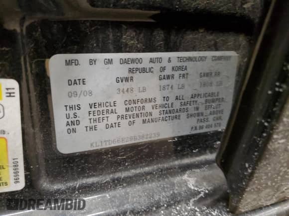 2009 Chevrolet Aveo 1LT z VIN KL1TD66E29B382239, wystawiony jako Copart lot #84916034 z przebiegiem 90 803 mil mil oraz Szkoda całkowita • Salvage title. Historia ofert i sprzedaży dostępna na DreamBid. Obrazek 12.