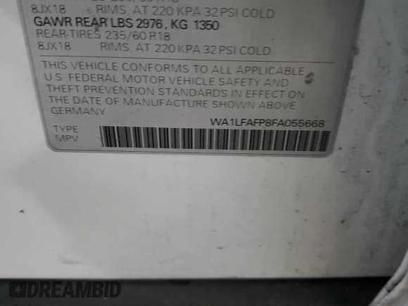 ✅ 2015 Audi Q5 Premium Plus • VIN: WA1LFAFP8FA055668 • Lot: 93051015. Listed on Copart with 150,933 mi. Free auction sales archive from the USA and detailed vehicle history report at DreamBid. Image 13.