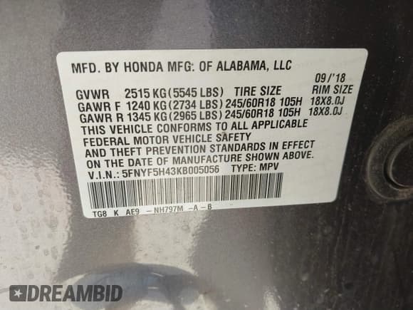 ✅ 2019 Honda Pilot EX-L • VIN: 5FNYF5H43KB005056 • Lot: 40729093. Wystawiony na IAAI z przebiegiem 78 339 mil. Bezpłatny archiwum sprzedaży aukcyjnych z USA i szczegółowy raport historii pojazdu na DreamBid. Zdjęcie 9.