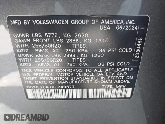 ✅ 2024 Volkswagen Atlas SE • VIN: 1V2HE2CA7RC249877 • Lot: 42614219. Wystawiony na IAAI z przebiegiem 7 108 mil. Bezpłatny archiwum sprzedaży aukcyjnych z USA i szczegółowy raport historii pojazdu na DreamBid. Zdjęcie 9.