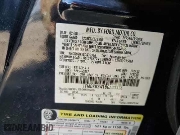 ✅ 2008 Ford Taurus X SEL • VIN: 1FMDK02W18GA33326 • Lot: 82437695. Wystawiony na Copart z przebiegiem 56 532 mil. Bezpłatny archiwum sprzedaży aukcyjnych z USA i szczegółowy raport historii pojazdu na DreamBid. Zdjęcie 13.