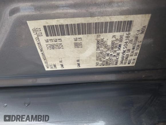 ✅ 2022 Nissan Maxima Platinum • VIN: 1N4AA6FV9NC504386 • Lot: 42917454. Listed on IAAI with 60,504 mi. Free auction sales archive from the USA and detailed vehicle history report at DreamBid. Image 9.