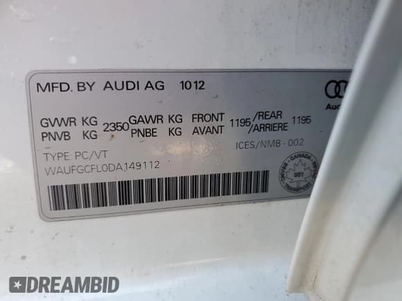 ✅ 2013 Audi S4 Premium • VIN: WAUFGCFL0DA149112 • Lot: 67396245. Listed on Copart with 201,471 mi. Free auction sales archive from the USA and detailed vehicle history report at DreamBid. Image 12.