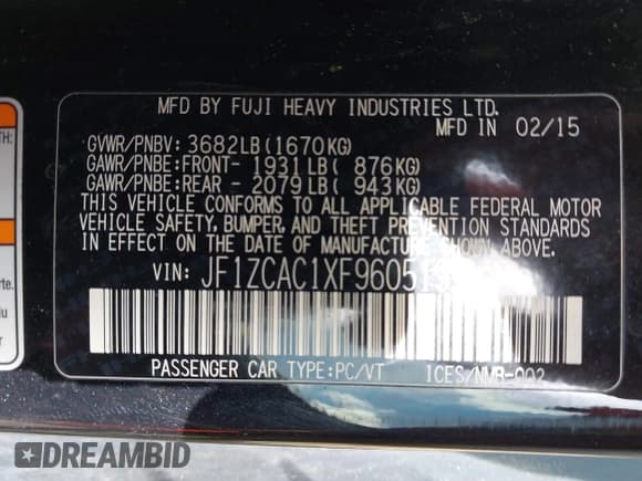 ✅ 2015 Subaru BRZ Series.Blue • VIN: JF1ZCAC1XF9605193 • Lot: 42307487. Listed on IAAI with 90,396 mi. Free auction sales archive from the USA and detailed vehicle history report at DreamBid. Image 9.