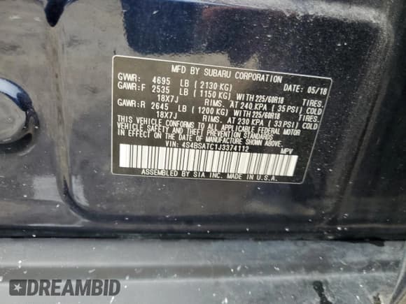 ✅ 2018 Subaru Outback Touring • VIN: 4S4BSATC1J3374112 • Лот: 63001855. Опубликован ранее на Copart с пробегом Не указан. Бесплатный доступ к архиву аукционных продаж из США и подробный отчёт об истории автомобиля на DreamBid. Изображение 13.