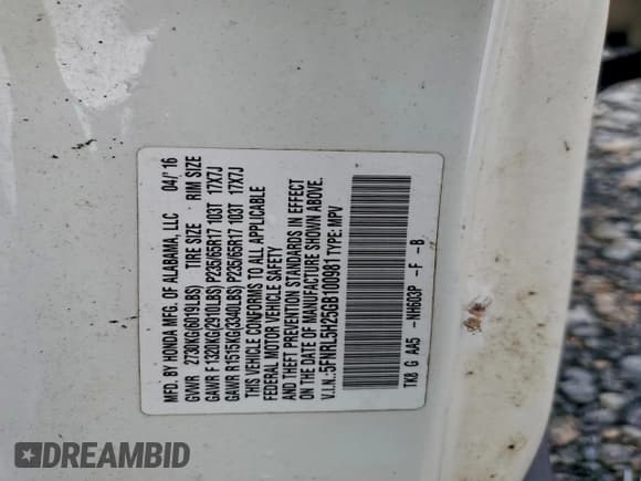 ✅ 2016 Honda Odyssey LX • VIN: 5FNRL5H25GB100981 • Lot: 94882745. Listed on Copart with 154,168 mi. Free auction sales archive from the USA and detailed vehicle history report at DreamBid. Image 13.