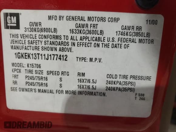 ✅ 2001 GMC Yukon SLT • VIN: 1GKEK13T11J177412 • Lot: 81618555. Wystawiony na Copart z przebiegiem 265 589 mil. Bezpłatny archiwum sprzedaży aukcyjnych z USA i szczegółowy raport historii pojazdu na DreamBid. Zdjęcie 13.