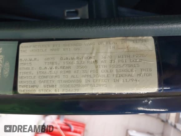 ✅ 1995 GMC Vandura • VIN: 1GDEG25K8SF512995 • Лот: 42518715. Опубликован ранее на IAAI с пробегом 75 204 миль. Бесплатный доступ к архиву аукционных продаж из США и подробный отчёт об истории автомобиля на DreamBid. Изображение 9.