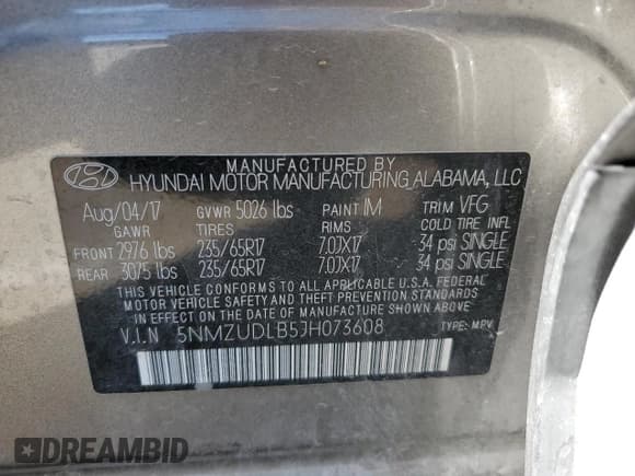 ✅ 2018 Hyundai Santa Fe 2.4L • VIN: 5NMZUDLB5JH073608 • Лот: 61243292. Опубликован ранее на Copart с пробегом 43 386 миль. Бесплатный доступ к архиву аукционных продаж из США и подробный отчёт об истории автомобиля на DreamBid. Изображение 10.