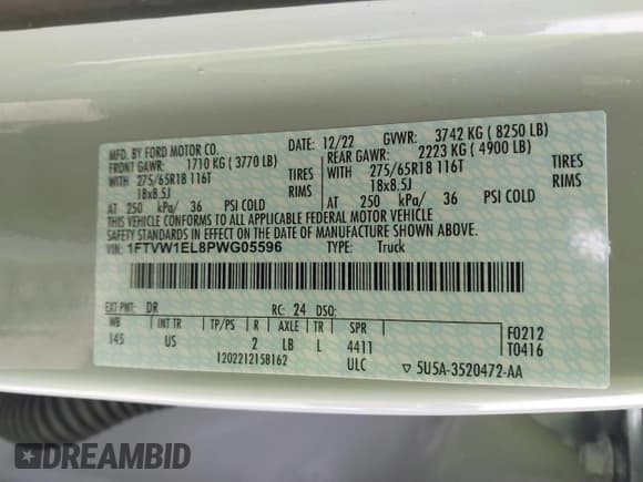 ✅ 2023 Ford F-150 Lightning Pro • VIN: 1FTVW1EL8PWG05596 • Лот: 41644473. Опубликован ранее на IAAI с пробегом 20 129 миль. Бесплатный доступ к архиву аукционных продаж из США и подробный отчёт об истории автомобиля на DreamBid. Изображение 9.