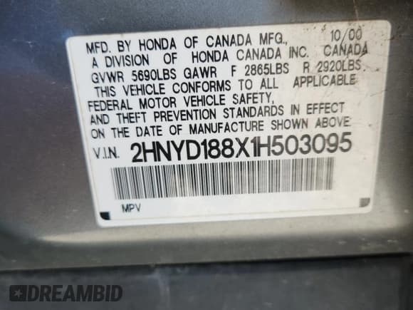 ✅ 2001 Acura MDX Touring • VIN: 2HNYD188X1H503095 • Лот: 65754885. Опубликован ранее на Copart с пробегом 216 660 миль. Бесплатный доступ к архиву аукционных продаж из США и подробный отчёт об истории автомобиля на DreamBid. Изображение 13.