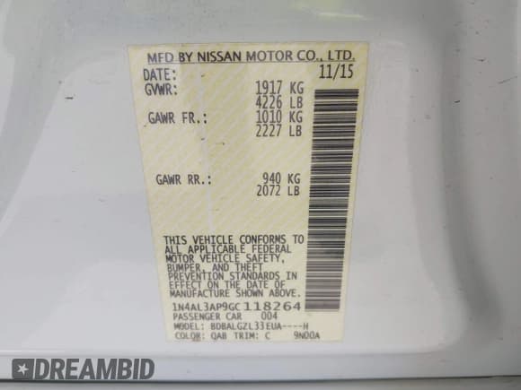 ✅ 2016 Nissan Altima SV • VIN: 1N4AL3AP9GC118264 • Lot: 42567959. Wystawiony na IAAI z przebiegiem 46 021 mil. Bezpłatny archiwum sprzedaży aukcyjnych z USA i szczegółowy raport historii pojazdu na DreamBid. Zdjęcie 9.