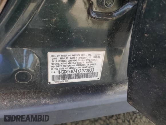 ✅ 2000 Honda Accord SE • VIN: 1HGCG5674YA073633 • Lot: 61041925. Listed on Copart with 205,548 mi. Free auction sales archive from the USA and detailed vehicle history report at DreamBid. Image 13.