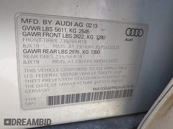 ✅ 2013 Audi Q5 Premium Plus • VIN: WA1DGAFP8DA067978 • Lot: 41886813. Wystawiony na IAAI z przebiegiem 224 482 mil. Bezpłatny archiwum sprzedaży aukcyjnych z USA i szczegółowy raport historii pojazdu na DreamBid. Zdjęcie 9.