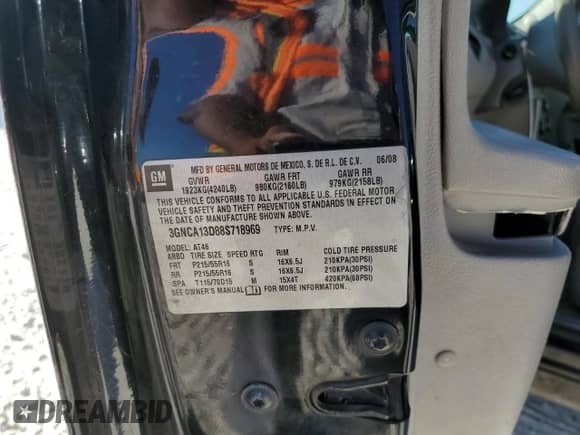 ✅ 2008 Chevrolet HHR LS • VIN: 3GNCA13D88S718969 • Lot: 86219735. Listed on Copart with 192,611 mi. Free auction sales archive from the USA and detailed vehicle history report at DreamBid. Image 12.