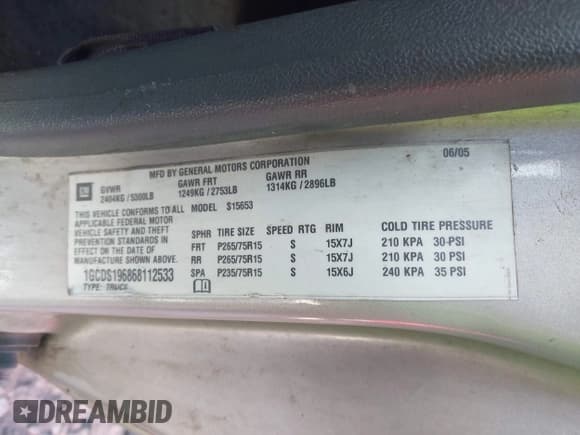 ✅ 2006 Chevrolet Colorado 1LT • VIN: 1GCDS196868112533 • Lot: 43578609. Listed on IAAI with 309,612 mi. Free auction sales archive from the USA and detailed vehicle history report at DreamBid. Image 9.