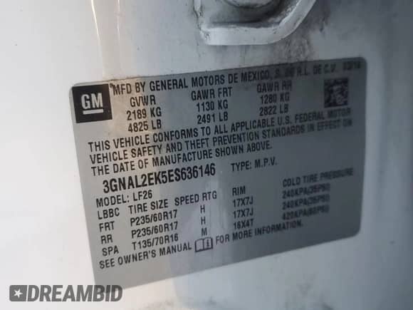 2014 Chevrolet Captiva Sport LS с VIN 3GNAL2EK5ES636146, выставлен на аукционе Copart как лот 88168975 с пробегом 126 007 миль миль и Чистый • Clean title. История ставок и продаж доступна на DreamBid. Изображение 12.