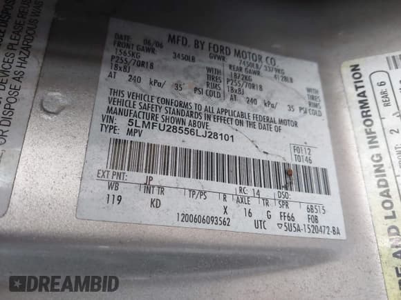 ✅ 2006 Lincoln Navigator Luxury • VIN: 5LMFU28556LJ28101 • Lot: 43888709. Listed on IAAI with 126,603 mi. Free auction sales archive from the USA and detailed vehicle history report at DreamBid. Image 9.