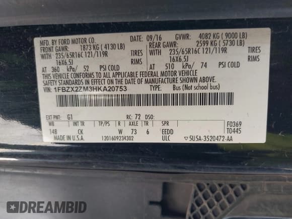 ✅ 2017 Ford Transit XL • VIN: 1FBZX2ZM3HKA20753 • Lot: 42340639. Wystawiony na IAAI z przebiegiem 322 450 mil. Bezpłatny archiwum sprzedaży aukcyjnych z USA i szczegółowy raport historii pojazdu na DreamBid. Zdjęcie 9.