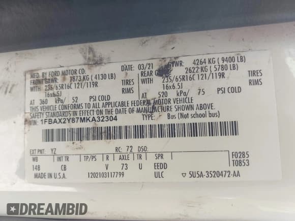 ✅ 2021 Ford Transit Passenger XLT • VIN: 1FBAX2Y87MKA32304 • Лот: 43164915. Опубликован ранее на IAAI с пробегом 96 967 миль. Бесплатный доступ к архиву аукционных продаж из США и подробный отчёт об истории автомобиля на DreamBid. Изображение 9.