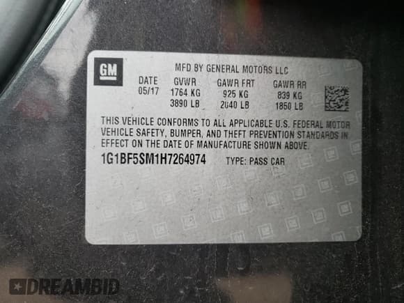 ✅ 2017 Chevrolet Cruze Premier • VIN: 1G1BF5SM1H7264974 • Lot: 39964643. Listed on Copart with 91,309 mi. Free auction sales archive from the USA and detailed vehicle history report at DreamBid. Image 12.