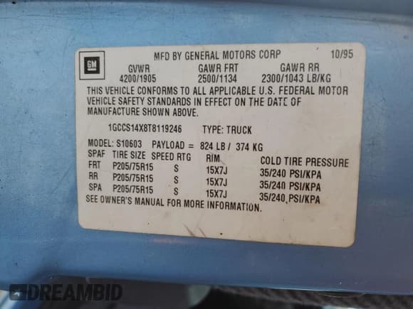 ✅ 1996 Chevrolet S-10 • VIN: 1GCCS14X8T8119246 • Лот: 86194564. Опубликован ранее на Copart с пробегом 148 211 миль. Бесплатный доступ к архиву аукционных продаж из США и подробный отчёт об истории автомобиля на DreamBid. Изображение 14.