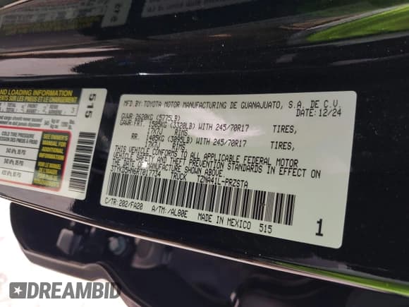 ✅ 2024 Toyota Tacoma SR • VIN: 3TYKD5HN6RT017734 • Lot: 42870572. Listed on IAAI with Not provided. Free auction sales archive from the USA and detailed vehicle history report at DreamBid. Image 9.