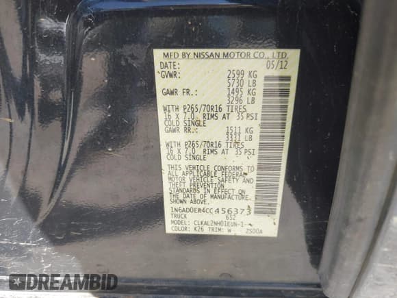 ✅ 2012 Nissan Frontier SV • VIN: 1N6AD0ER4CC456373 • Lot: 41975219. Listed on IAAI with 233,969 mi. Free auction sales archive from the USA and detailed vehicle history report at DreamBid. Image 9.