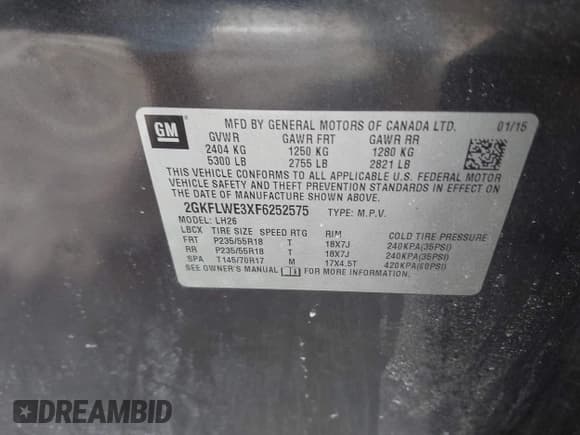 ✅ 2015 GMC Terrain SLE • VIN: 2GKFLWE3XF6252575 • Лот: 41699995. Опубликован ранее на IAAI с пробегом 101 544 миль. Бесплатный доступ к архиву аукционных продаж из США и подробный отчёт об истории автомобиля на DreamBid. Изображение 9.