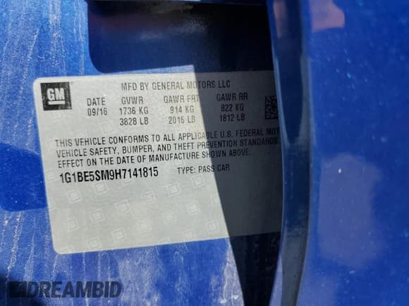 ✅ 2017 Chevrolet Cruze LT • VIN: 1G1BE5SM9H7141815 • Lot: 49297483. Listed on Copart with 78,048 mi. Free auction sales archive from the USA and detailed vehicle history report at DreamBid. Image 14.