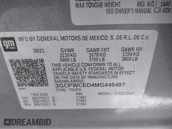 2021 Chevrolet Silverado 1500 LT z VIN 3GCPWCED4MG449497, wystawiony jako IAAI lot #43454954 z przebiegiem 70 702 mil mil oraz . Historia ofert i sprzedaży dostępna na DreamBid. Obrazek 9.