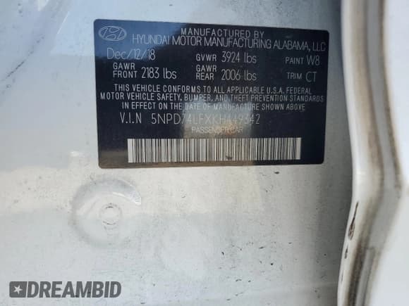 ✅ 2019 Hyundai Elantra SE • VIN: 5NPD74LFXKH449342 • Lot: 64801455. Listed on Copart with 67,164 mi. Free auction sales archive from the USA and detailed vehicle history report at DreamBid. Image 12.