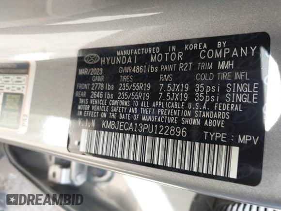 ✅ 2023 Hyundai Tucson Limited • VIN: KM8JECA13PU122896 • Lot: 43575980. Listed on IAAI with 7,768 mi miles. Access the free auction sales archive from the USA and view a detailed vehicle history report at DreamBid. Image 9.