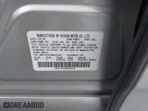 ✅ 2005 Infiniti G35 • VIN: JNKCV51E65M225009 • Лот: 43326827. Опубликован ранее на IAAI с пробегом 126 868 миль. Бесплатный доступ к архиву аукционных продаж из США и подробный отчёт об истории автомобиля на DreamBid. Изображение 9.