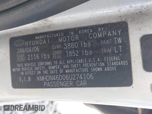 ✅ 2006 Hyundai Elantra GLS • VIN: KMHDN46D06U274106 • Lot: 42156776. Wystawiony na IAAI z przebiegiem 120 064 mil. Bezpłatny archiwum sprzedaży aukcyjnych z USA i szczegółowy raport historii pojazdu na DreamBid. Zdjęcie 9.